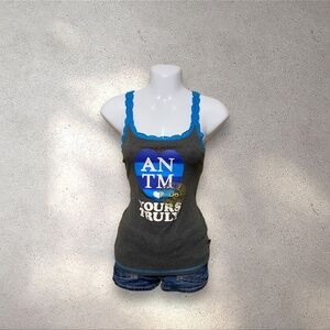 !! SOLD DO NOT BUY !! America's Next Top Model Grey & Blue Lace Trim Cami Top